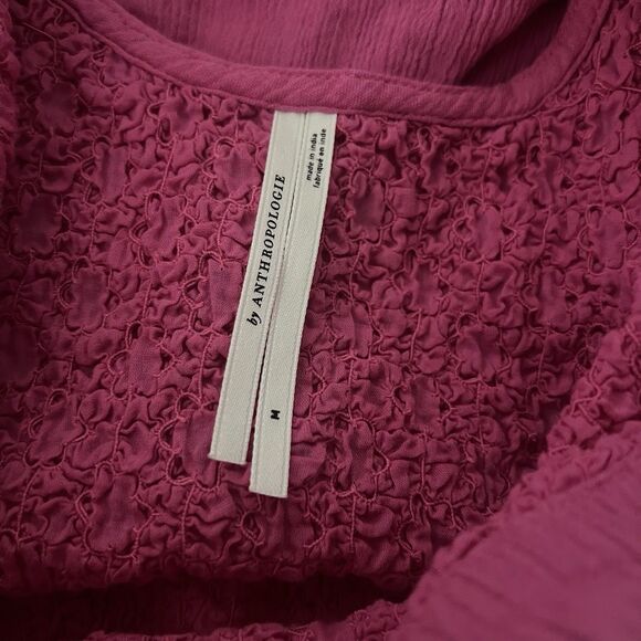 By Anthropologie Strapless Smocked Cover-Up Dress Pink Rose Large Fairy Hem - Picture 12 of 13